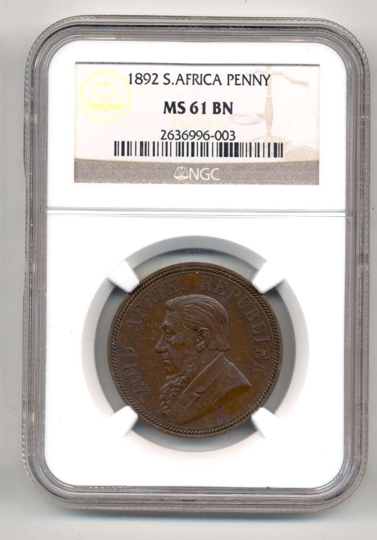 1892 *** Penny *** MS61BN *** Catalogues at  R22,000 in unc