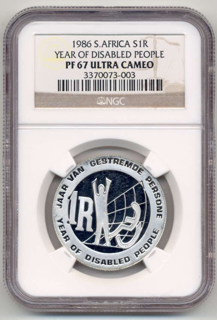 1986 *** SILVER R1 *** PF67 UC *** Year of the Disabled, second highest