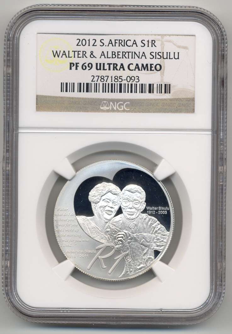 SILVER 1 RAND SALE *** 2012 WALTER & ALBERTINA SISULU - PF69 Ultra Cameo *** 2nd highest grade