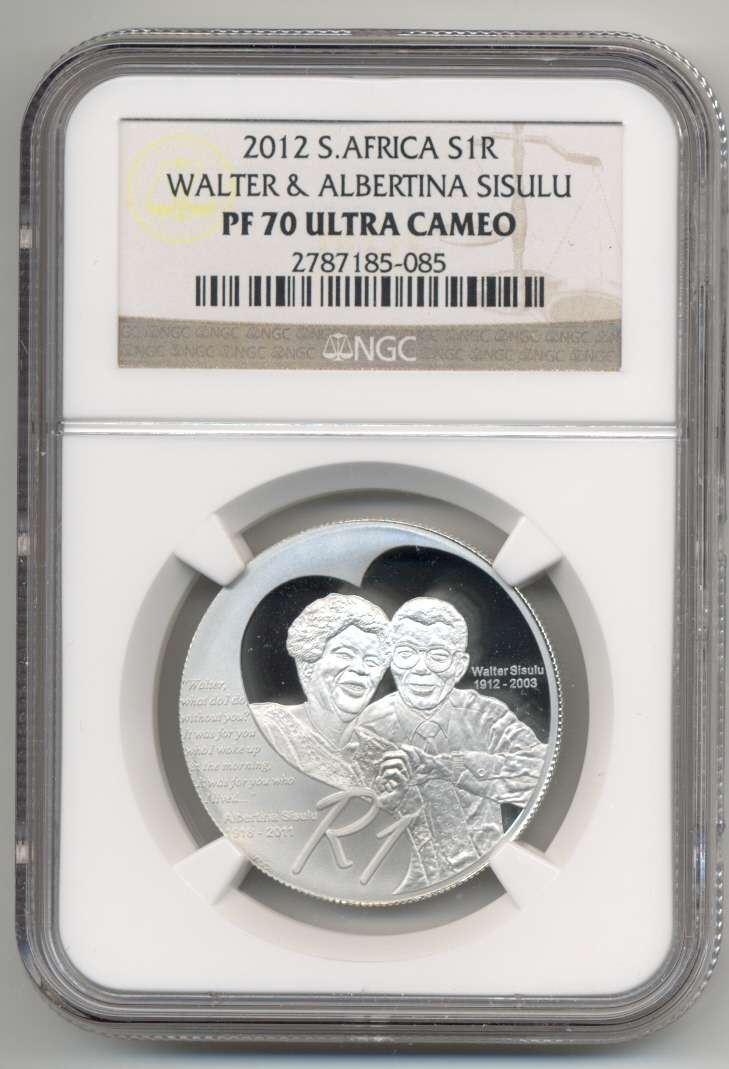 SILVER 1 RAND *** 2012 WALTER & ALBERTINA SISULU - PF70 Ultra Cameo *** FINEST KNOWN