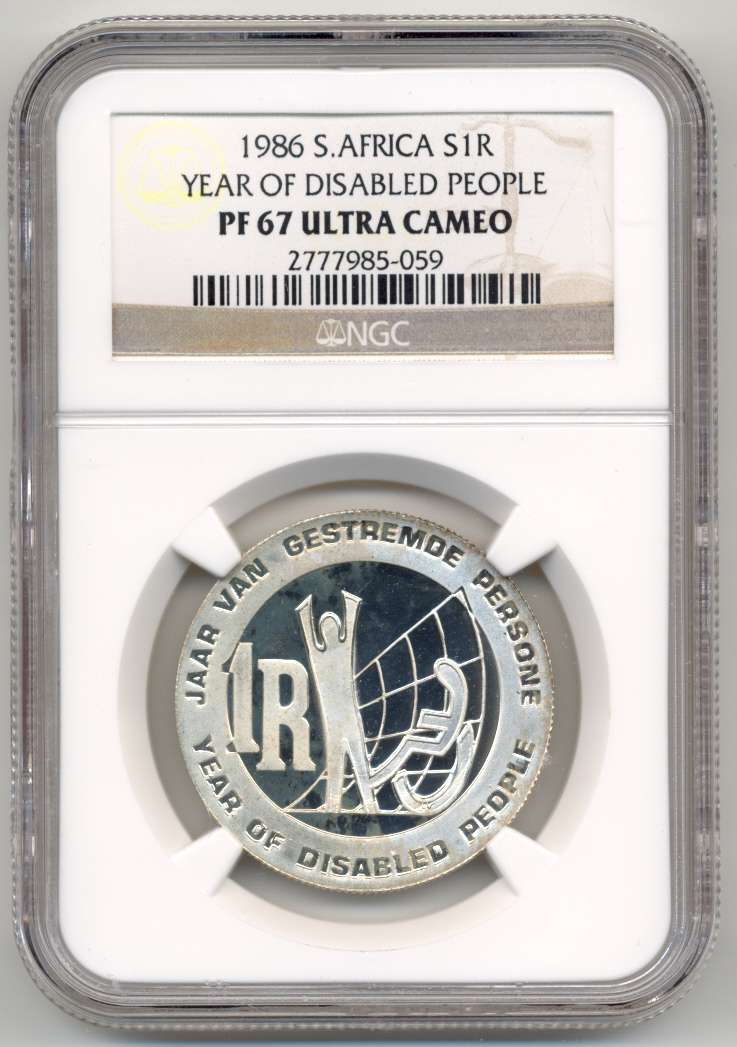 SILVER R1 SALE *** 1986 - Year Of Disabled People - PF67 UC *** 2nd finest grade *** only 6 better