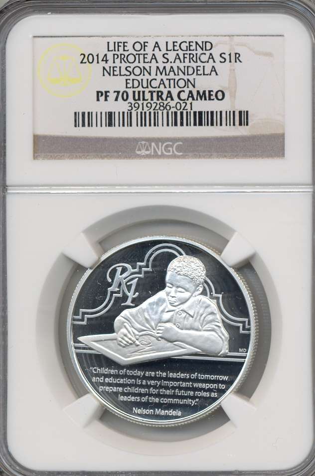 2014 *** Silver R1 *** PF70 Ultra Cameo *** Mandela "Education" - Life of a Legend *** FINEST KNOWN