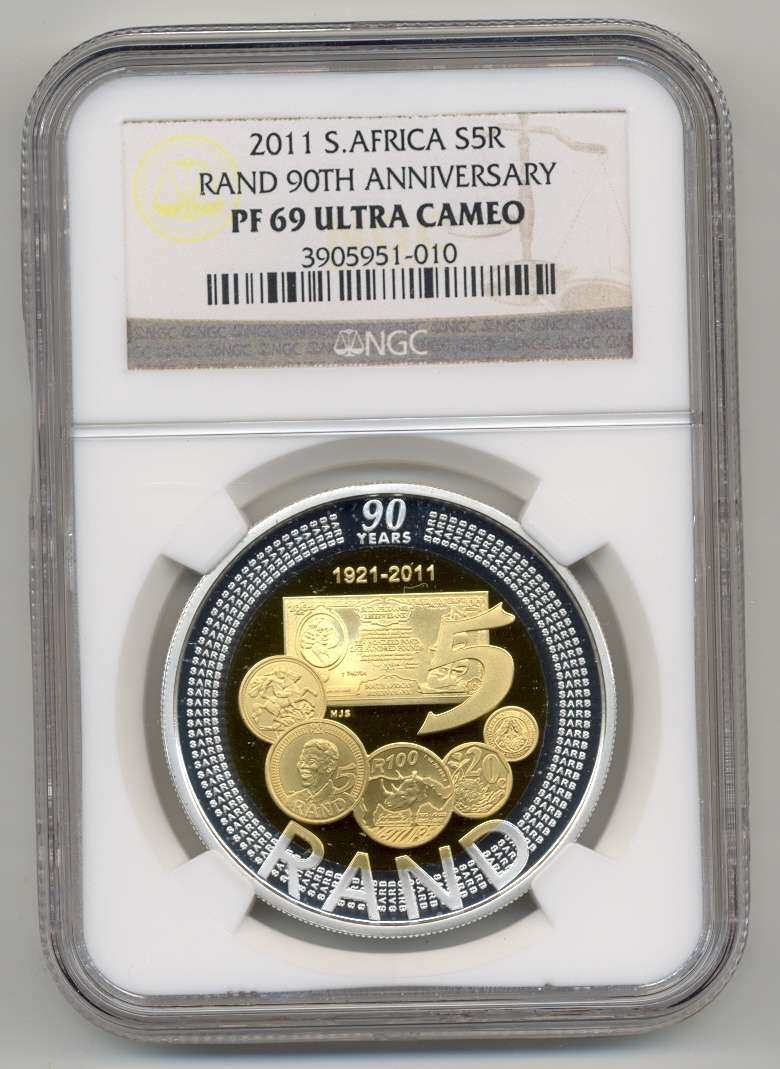 2011 *** Silver R5 *** PF69 UC *** SARB 90th Anniversary Bi-Metal crown *** Silver & Gold-plating