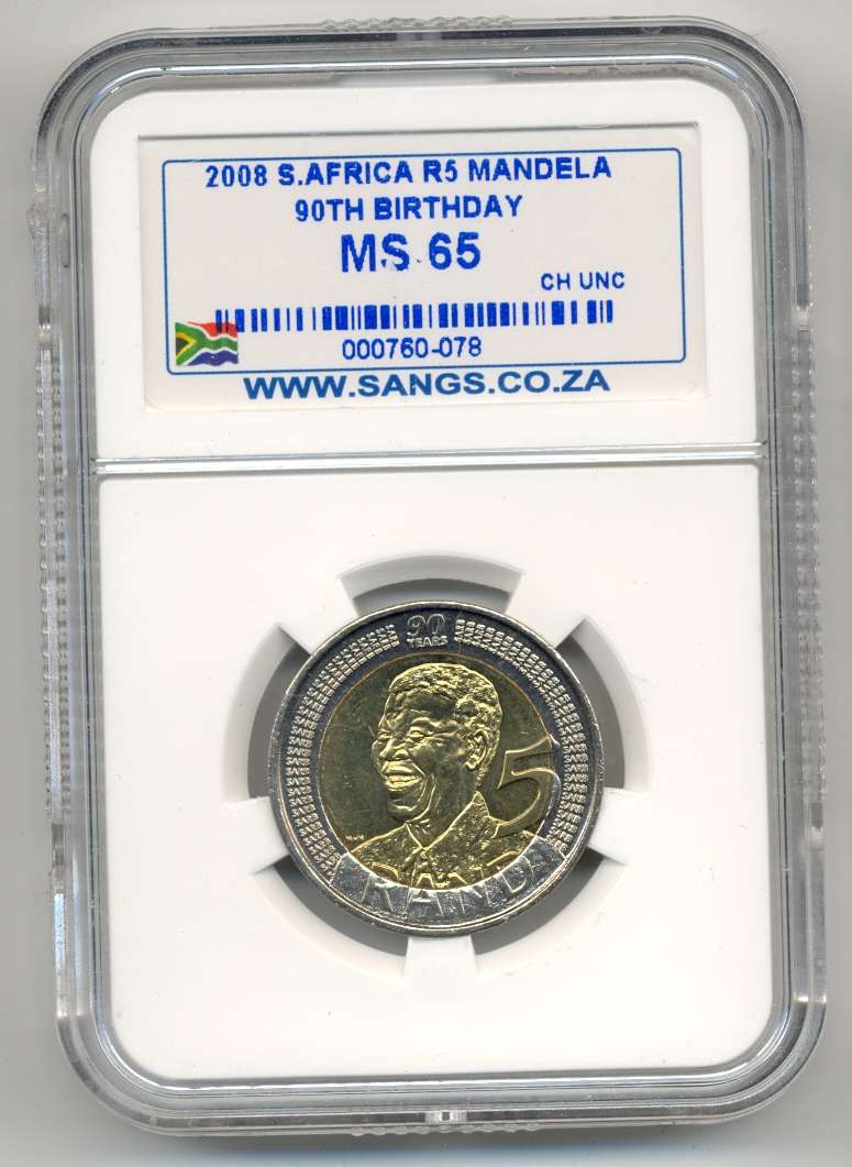 8 x 2008 *** Mandela R5 *** MS65 *** 90th Birthday (SANGS) *** bid per coin
