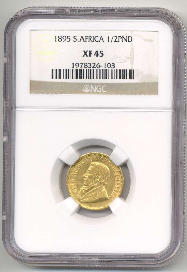 1895 *** 1/2 POUND *** XF45 *** difficult to find ZAR coins graded; slab cracked at top