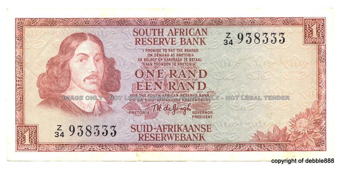 1975 *** TW DE JONGH - ONE RAND *** 3rd Issue *** REPLACEMENT NOTE (Z34) *** VF