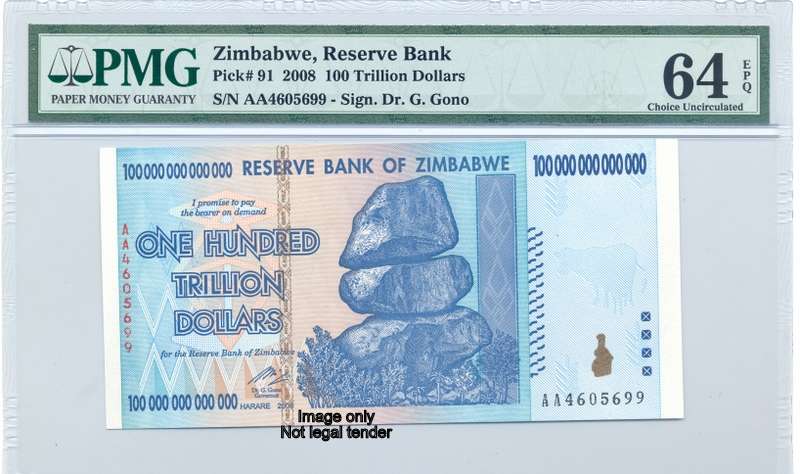 100 trillion dollars *** Zimbabwe *** Graded MS64 *** Choice uncirculated, the only one on BOB