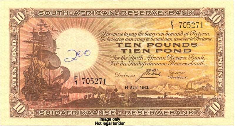 10 pounds, prefix F1 *** Postmus *** Crisp slight centre fold *** But written on