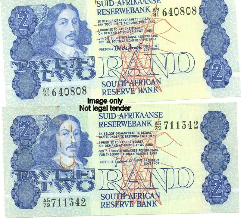 R2 2nd issue *** GPC de Kock *** Rusted  *** Scarce note, bid per note to take both