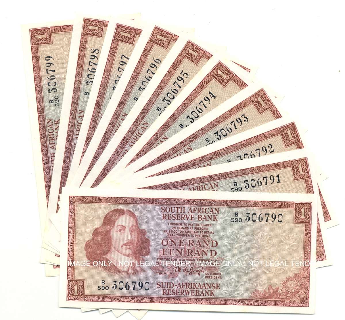 R1 third issue *** TW de Jongh *** Unc; in sequence *** Price is for all 10 notes