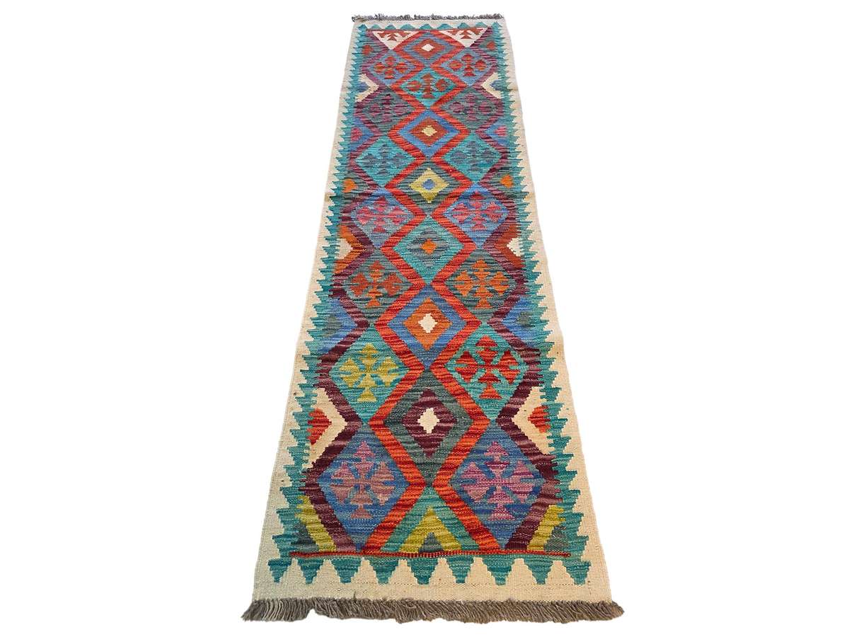 2M Afghan Handmade Choubi Kilim Runner Rug