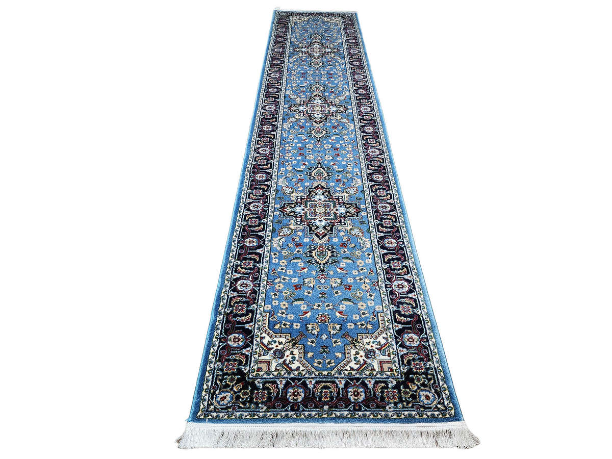 Persian Heriz Style Runner Rug  Blue Carpet 400x80cm