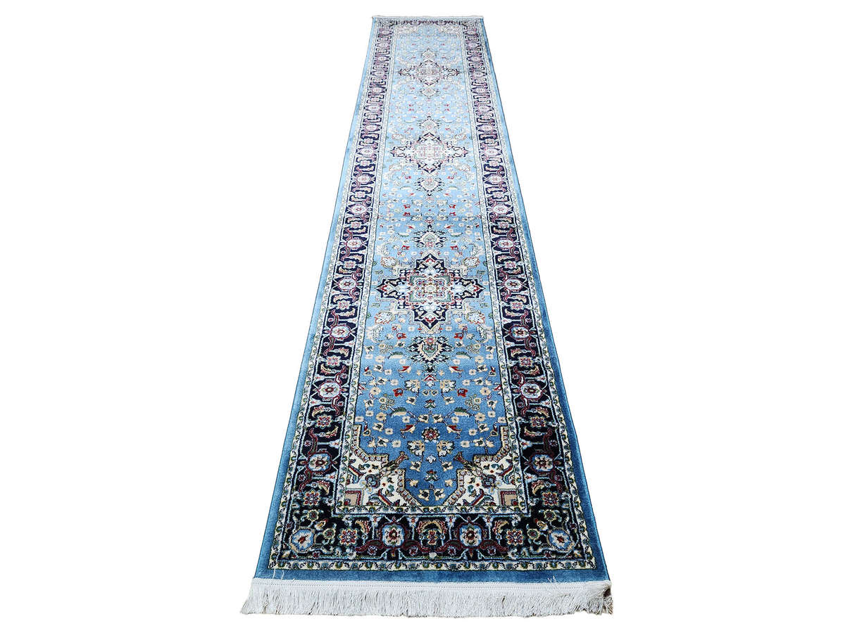Persian Heriz Style Runner Rug  Blue Carpet 400x80cm