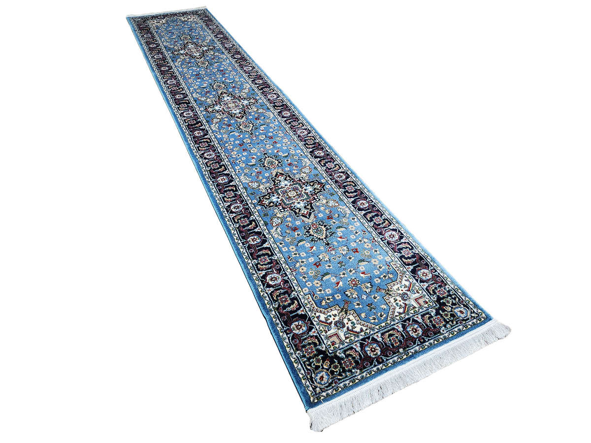 Persian Heriz Style Runner Rug  Blue Carpet 400x80cm