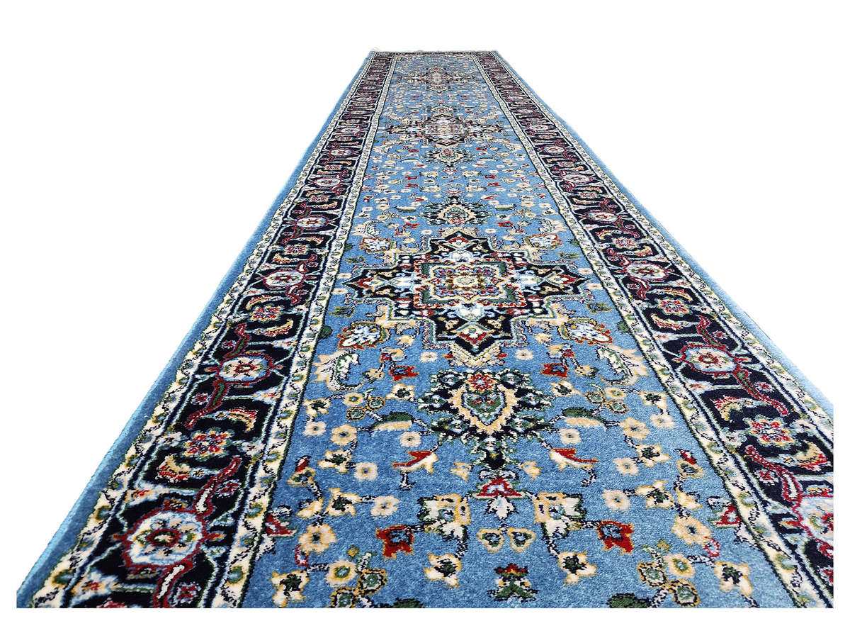 Persian Heriz Style Runner Rug  Blue Carpet 400x80cm