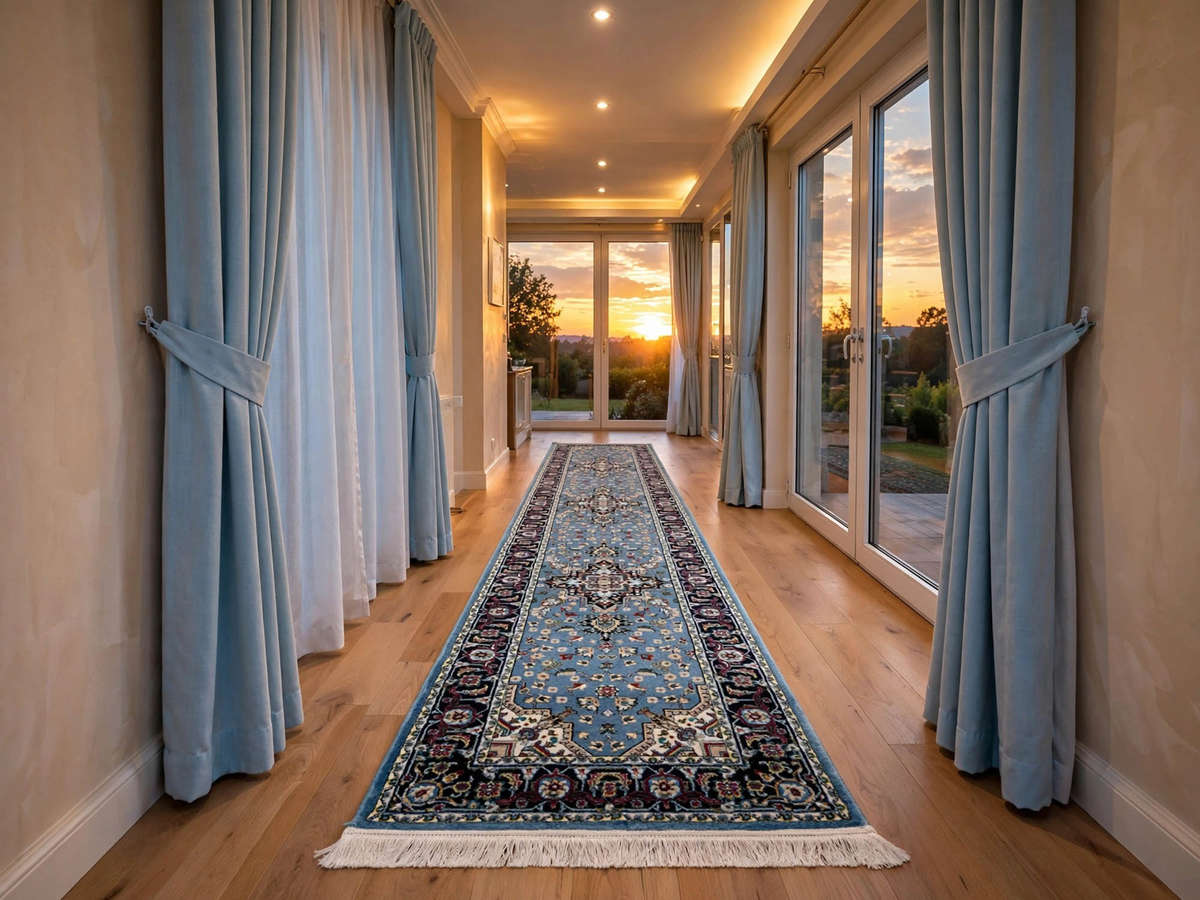 Persian Heriz Style Runner Rug  Blue Carpet 400x80cm