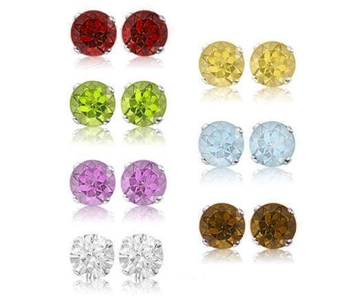 4 Sets of Gemstone Sterling Silver Stud Earrings Set - 1 Bid is for 4 Pairs. 7 sets available