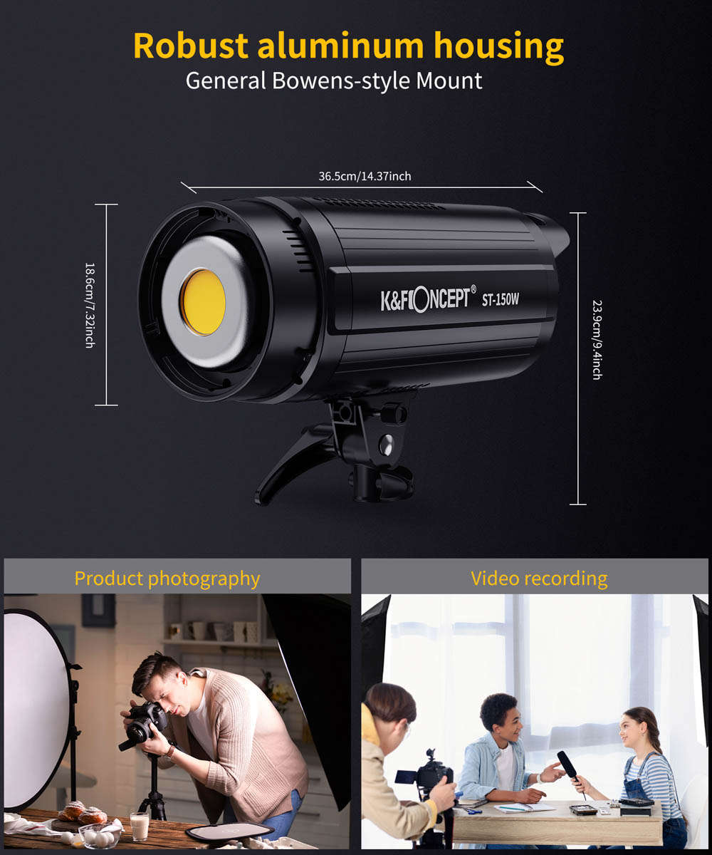 K&F ST-150W LED Video Light - Dimmable Daylight COB LED with Bowens Mount