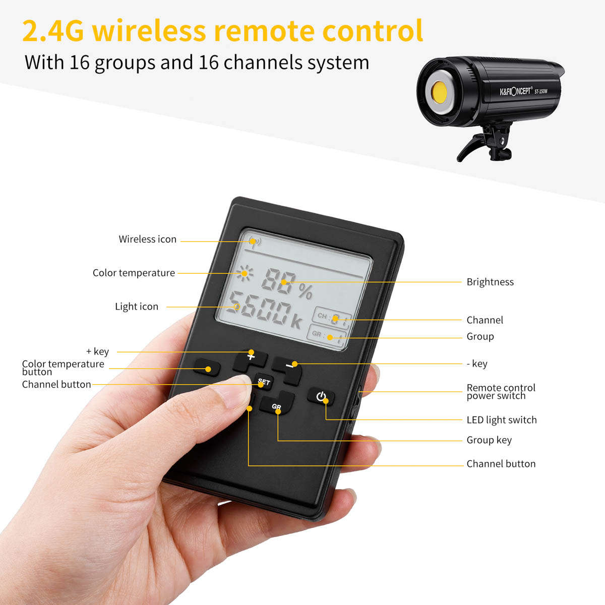 K&F ST-150W LED Video Light - Dimmable Daylight COB LED with Bowens Mount