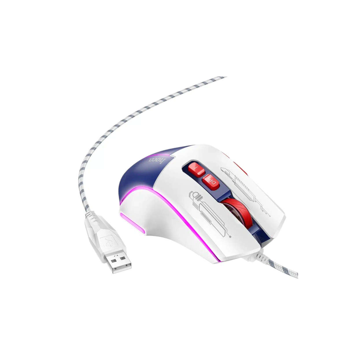 Hoco GM31 Glory 4-Step 3600 DPI Wired RGB Gaming Mouse White & Blue Edition