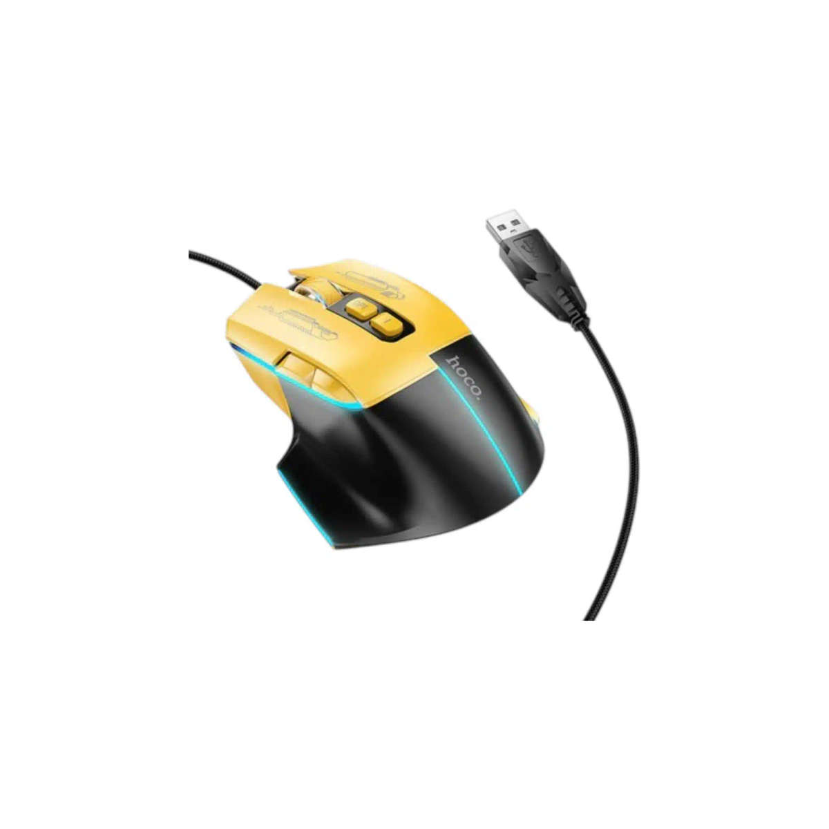 Hoco GM31 Glory 4-Step 3600 DPI Wired RGB Gaming Mouse  Black & Yellow Edition