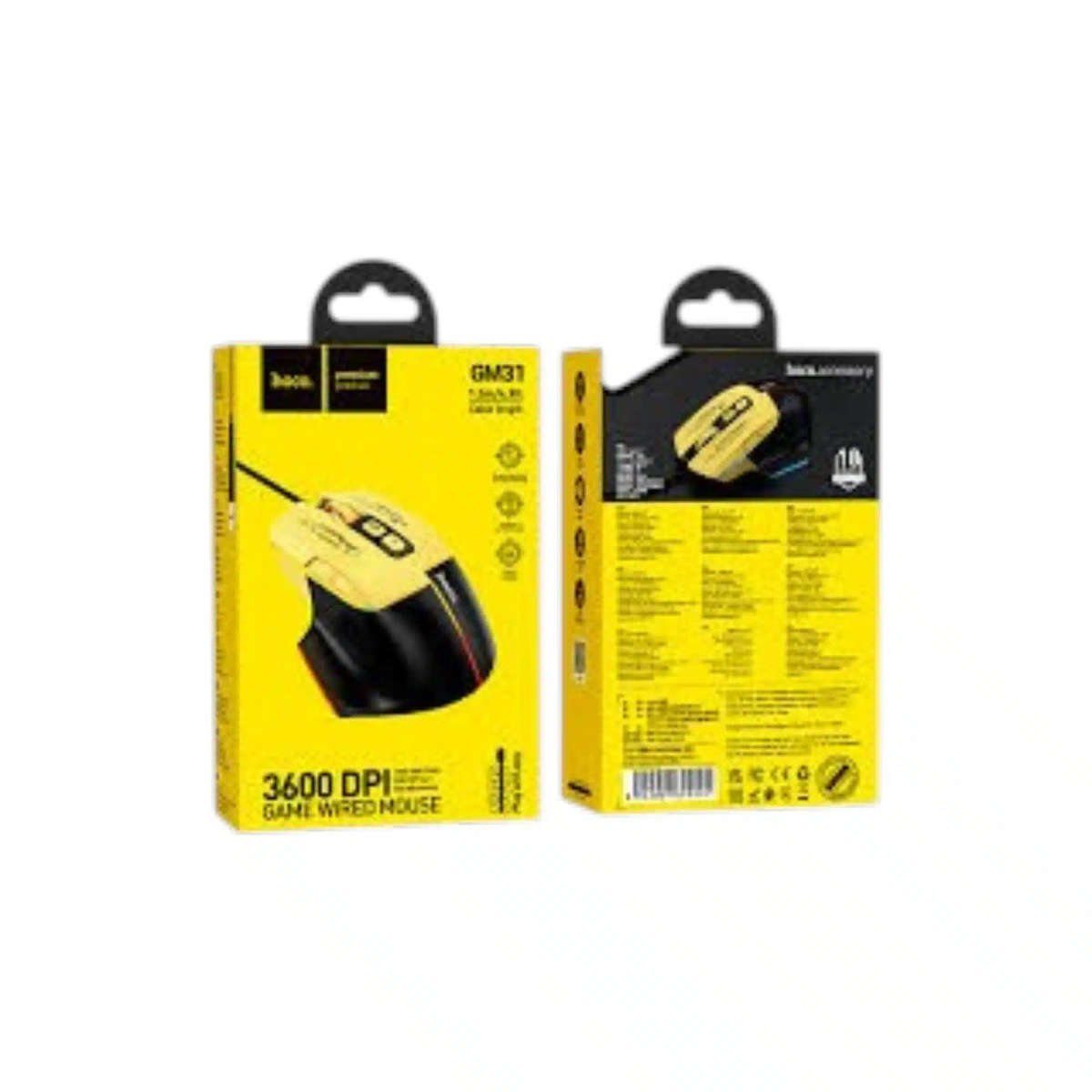 Hoco GM31 Glory 4-Step 3600 DPI Wired RGB Gaming Mouse  Black & Yellow Edition