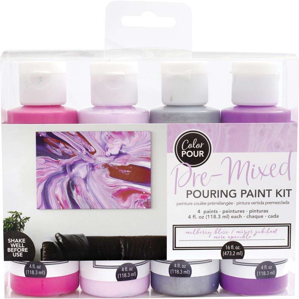 American Crafts Color Pour Pre-Mixed Paint Kit 4/Pkg Mulberry Bliss - 0.68kg