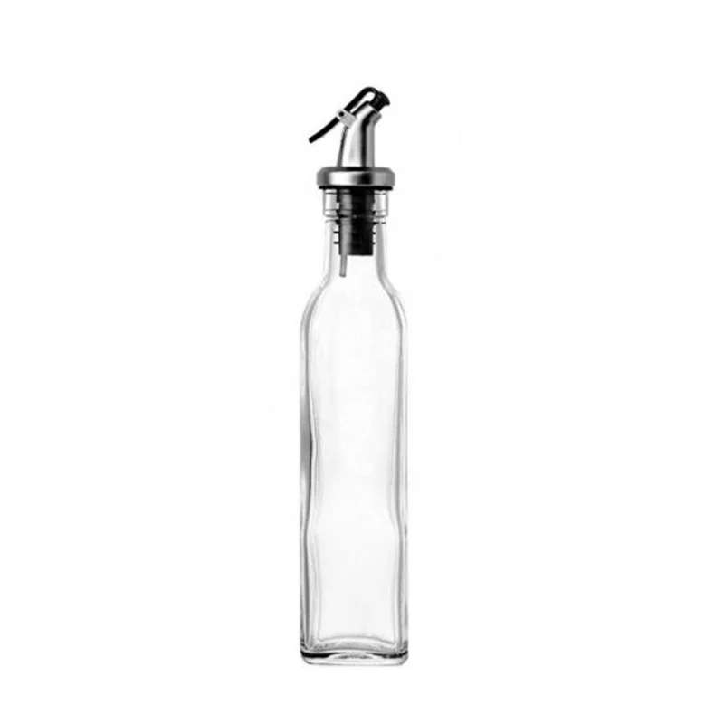 500ml Square Clear Olive Oil Glass Dispenser Bottle With Oiler Mouth