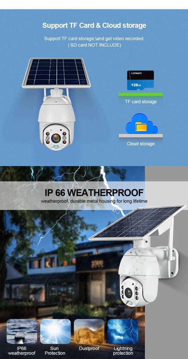 Solar Outdoor Security Wireless PTZ Camera Wifi (Batteries Included)