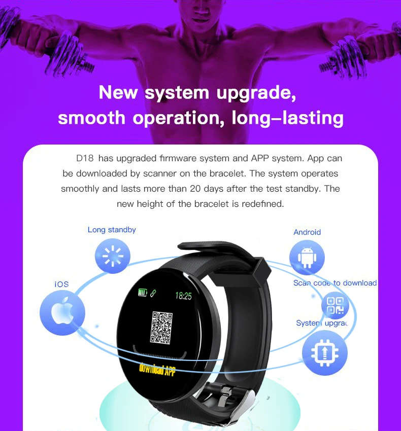 D18 SMART BRACELET AND HEART RATE MONITOR