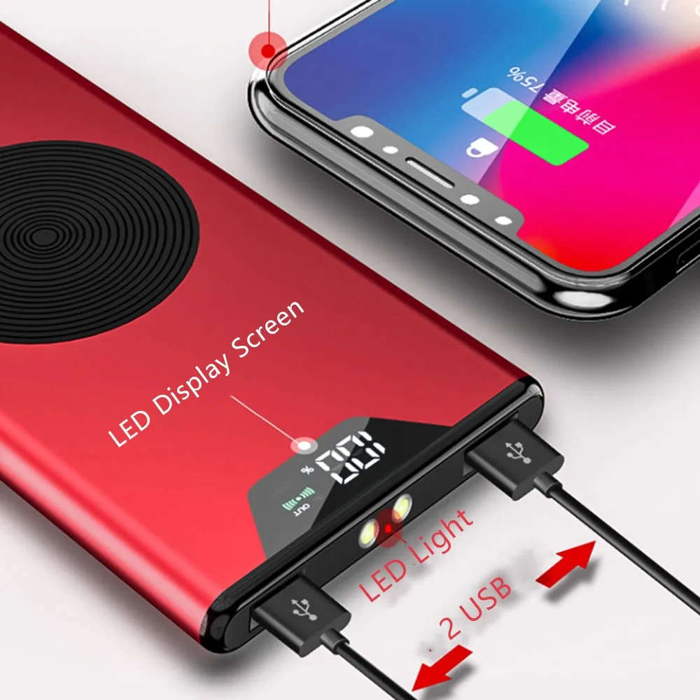 20000mah QI Wireless Charger Power Bank Portable Dual USB with Digital Display