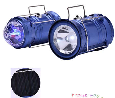 Cool camping lights with disco light ball 1w+6 led+3 color led solar lantern