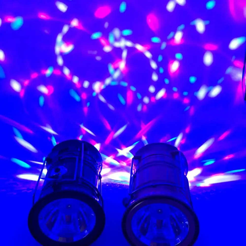 Cool camping lights with disco light ball 1w+6 led+3 color led solar lantern