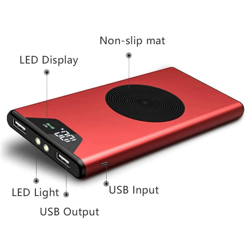 20000mah QI Wireless Charger Power Bank Portable Dual USB with Digital Display