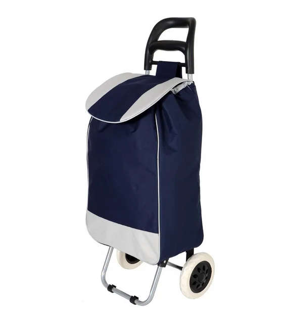 Grocery Large Shopping Trolley Bag On Wheels Push Tote Foldable Grocery Luggage - Blue