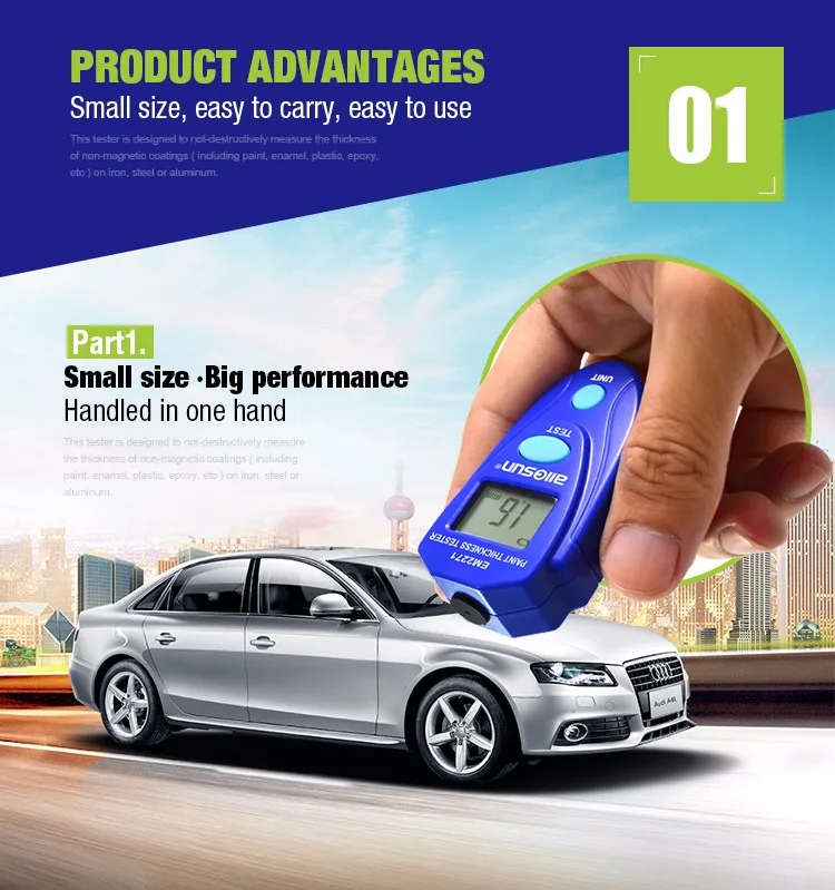 ALLSUN EM2271 Digital Coating Thickness Gauge Coating Meter Car Painting Meter Smart Accident Finder