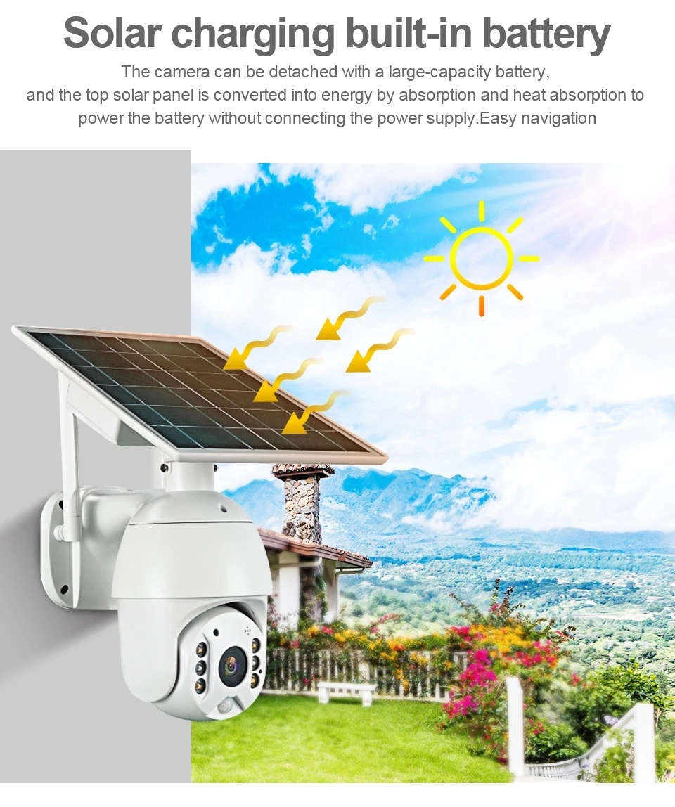 Solar Outdoor Security Wireless PTZ Camera Wifi (Batteries Included)