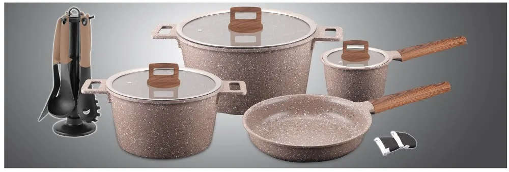 High quality 16 piece cast aluminum ceramic non-stick cookware sets kitchen soup pot / sauce pan / f