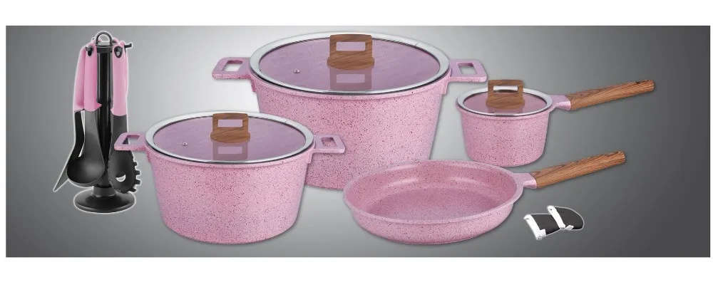 High quality 16 piece cast aluminum ceramic non-stick cookware sets kitchen soup pot / sauce pan / f