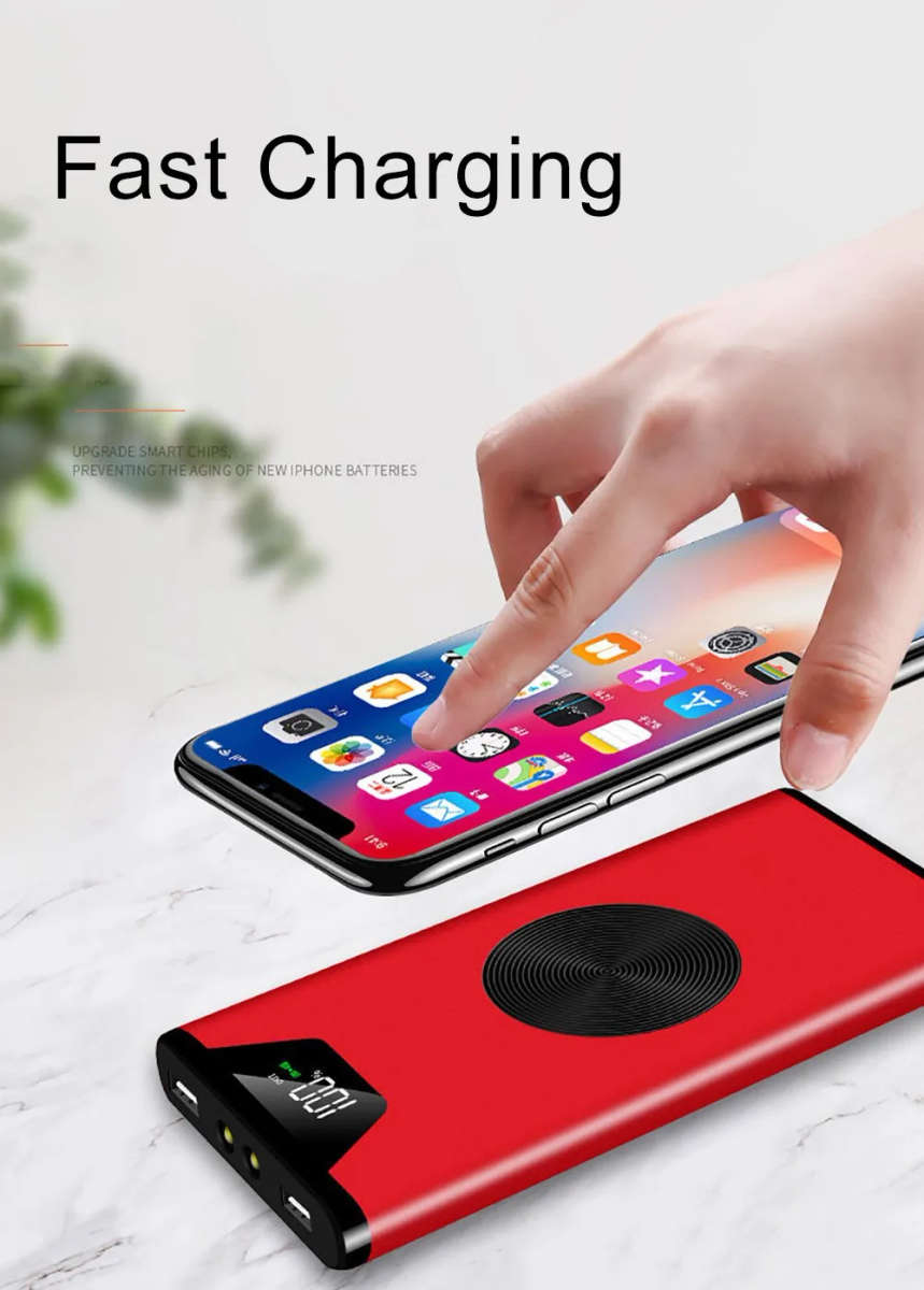20000mah QI Wireless Charger Power Bank Portable Dual USB with Digital Display