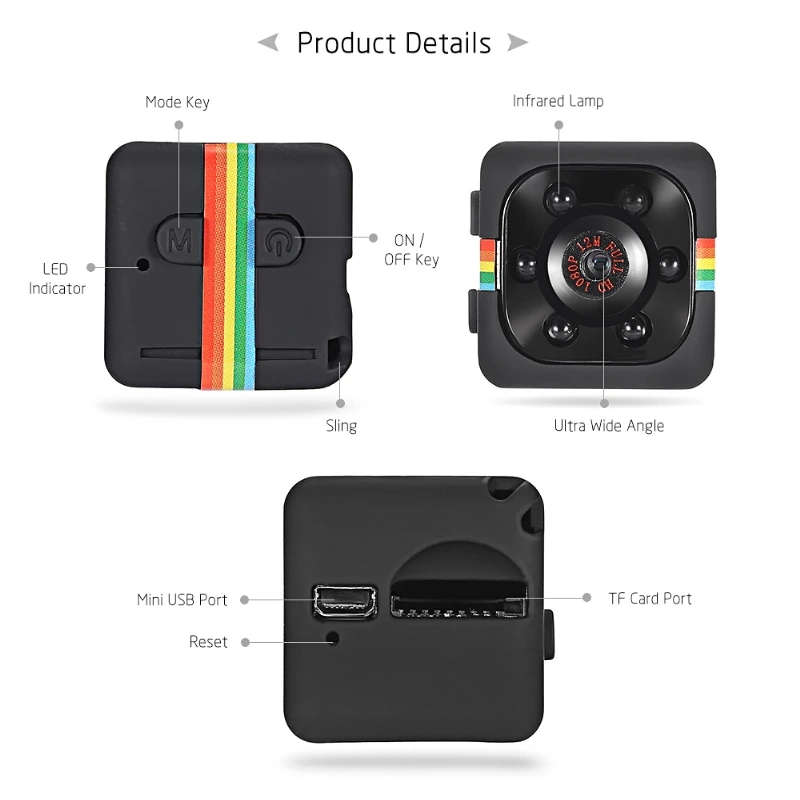 SQ11 Mini DV HD 1080P 2MP Sport Recorder Camera with Holder, Support Monitor Detection & IR Night V