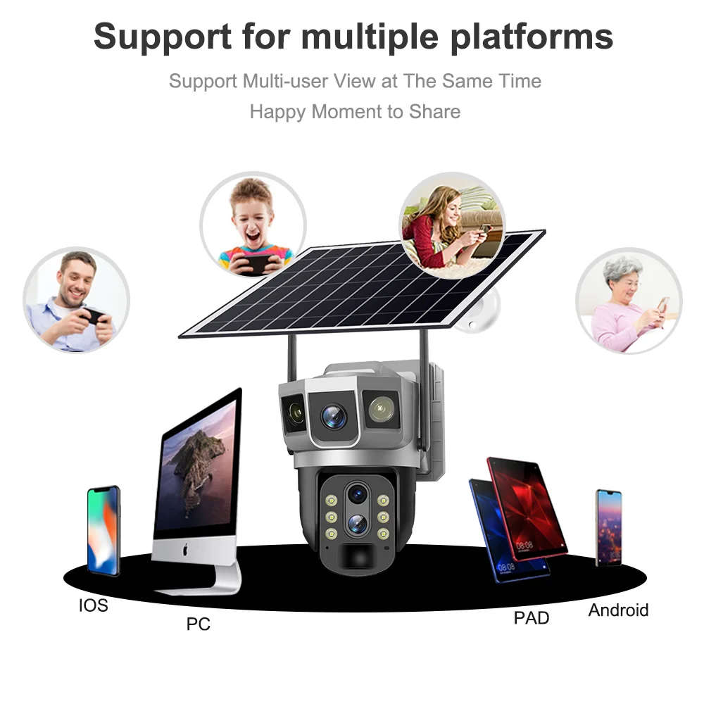 Dual Lens V380 Pro Solar Powered Surveillance Security PTZ CCTV Camera Wireless Outdoor WiFi 4G Sim