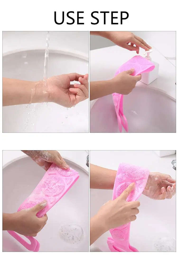 Silicone Brushes Bath Towels Rubbing Back Pink