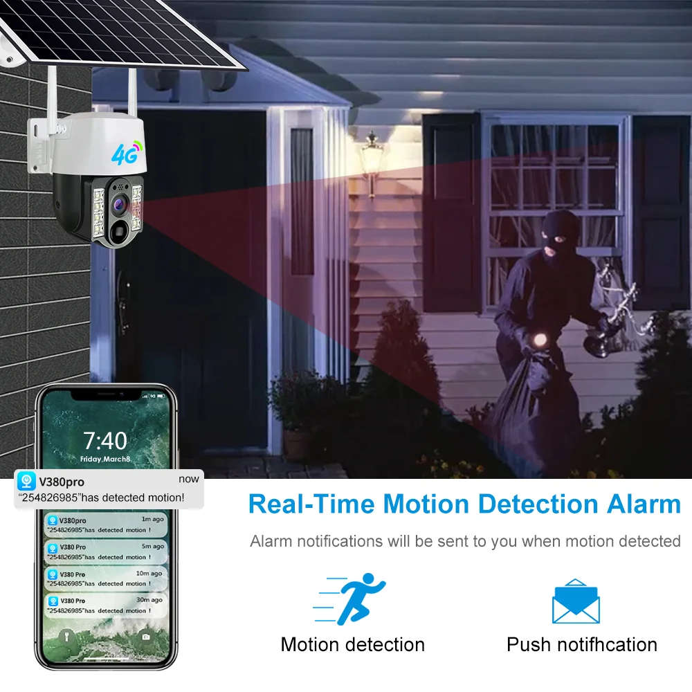 4G Solar Panel Power PTZ Camera V380 Pro 1080P Outdoor Wireless Security 4G Solar Battery CCTV IP C