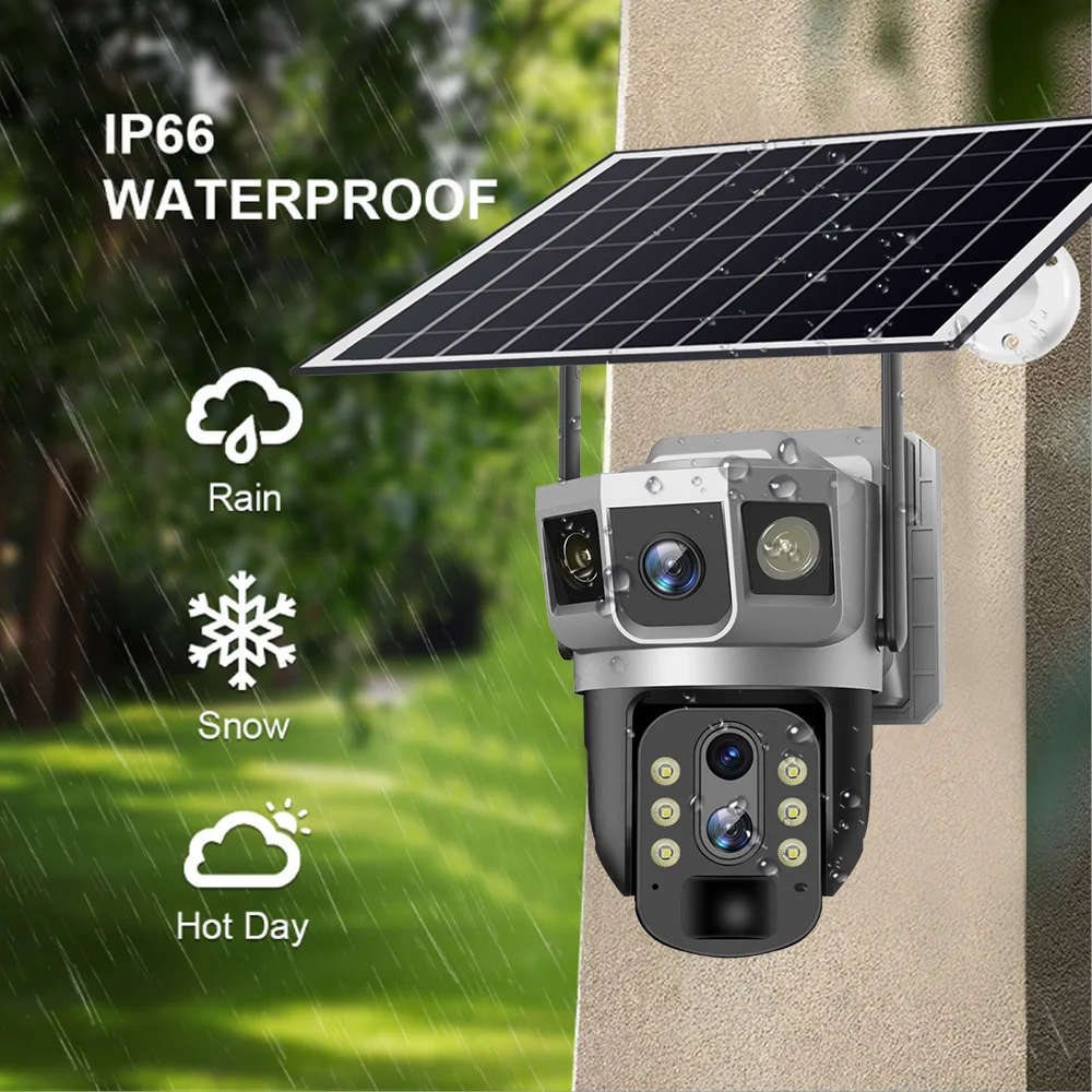 Dual Lens V380 Pro Solar Powered Surveillance Security PTZ CCTV Camera Wireless Outdoor WiFi 4G Sim