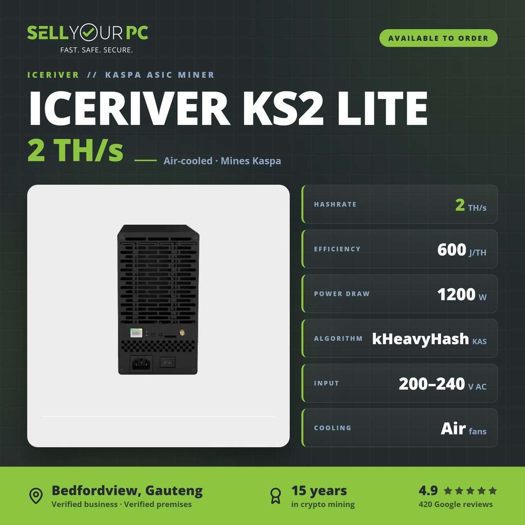 IceRiver KS2 Lite 2Th - Kaspa ASIC Miner - kHeavyHash