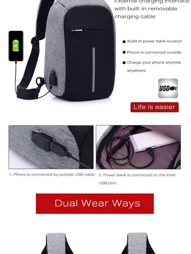 Anti-Theft Crossbody Bag with USB Charging Port
