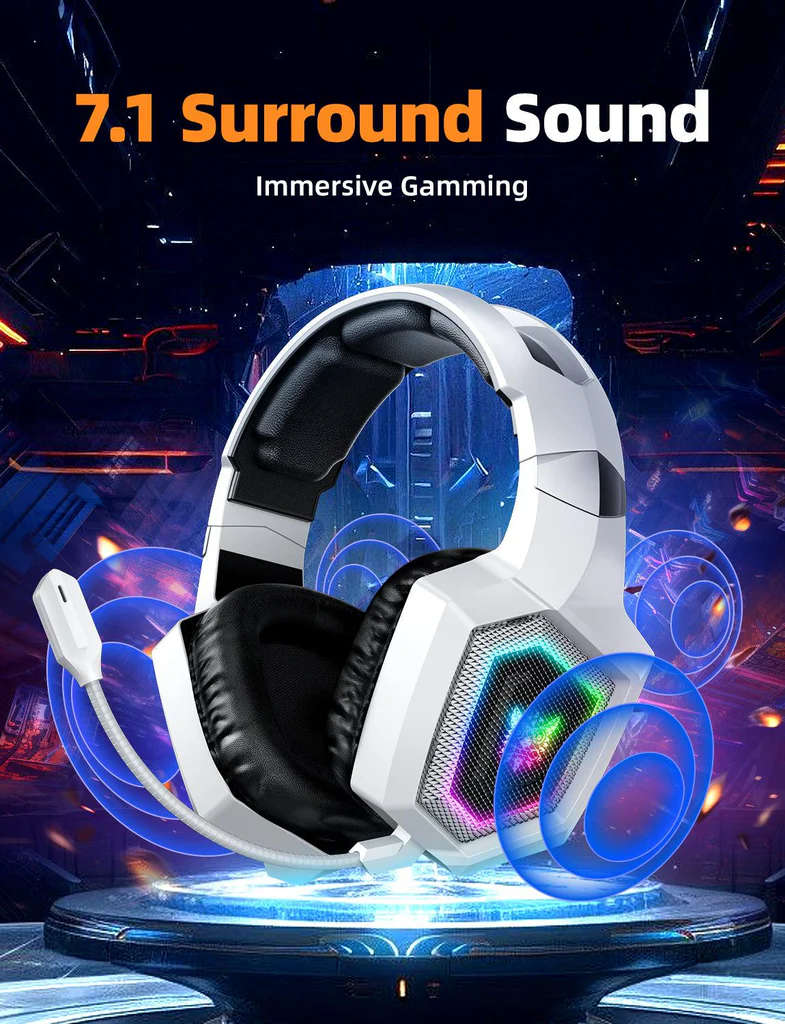 ONIKUMA GT806 Tri-Mode RGB Gaming Headset with Noise Cancelling Mic - White