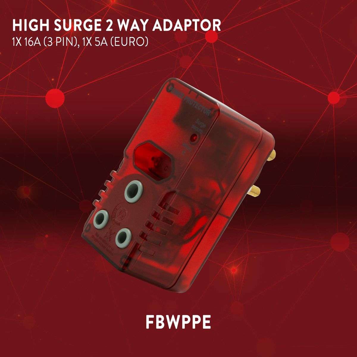 Ellies High Surge Protection Adaptor 1× 16A (3-Pin) + 1× 5A (Euro)