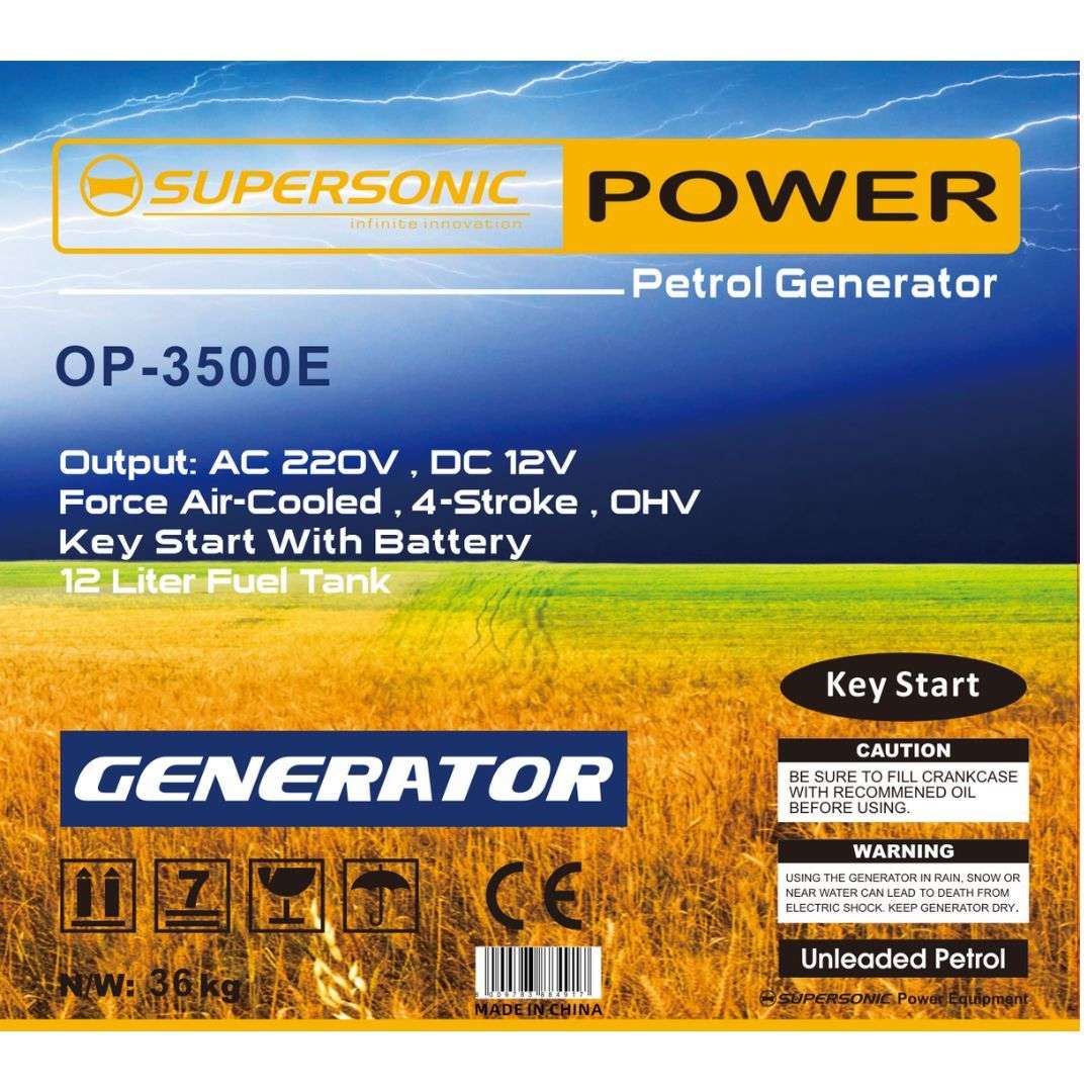 Supersonic Petrol & Oil 4-Stroke Generator OP-3500E -Load Shedding
